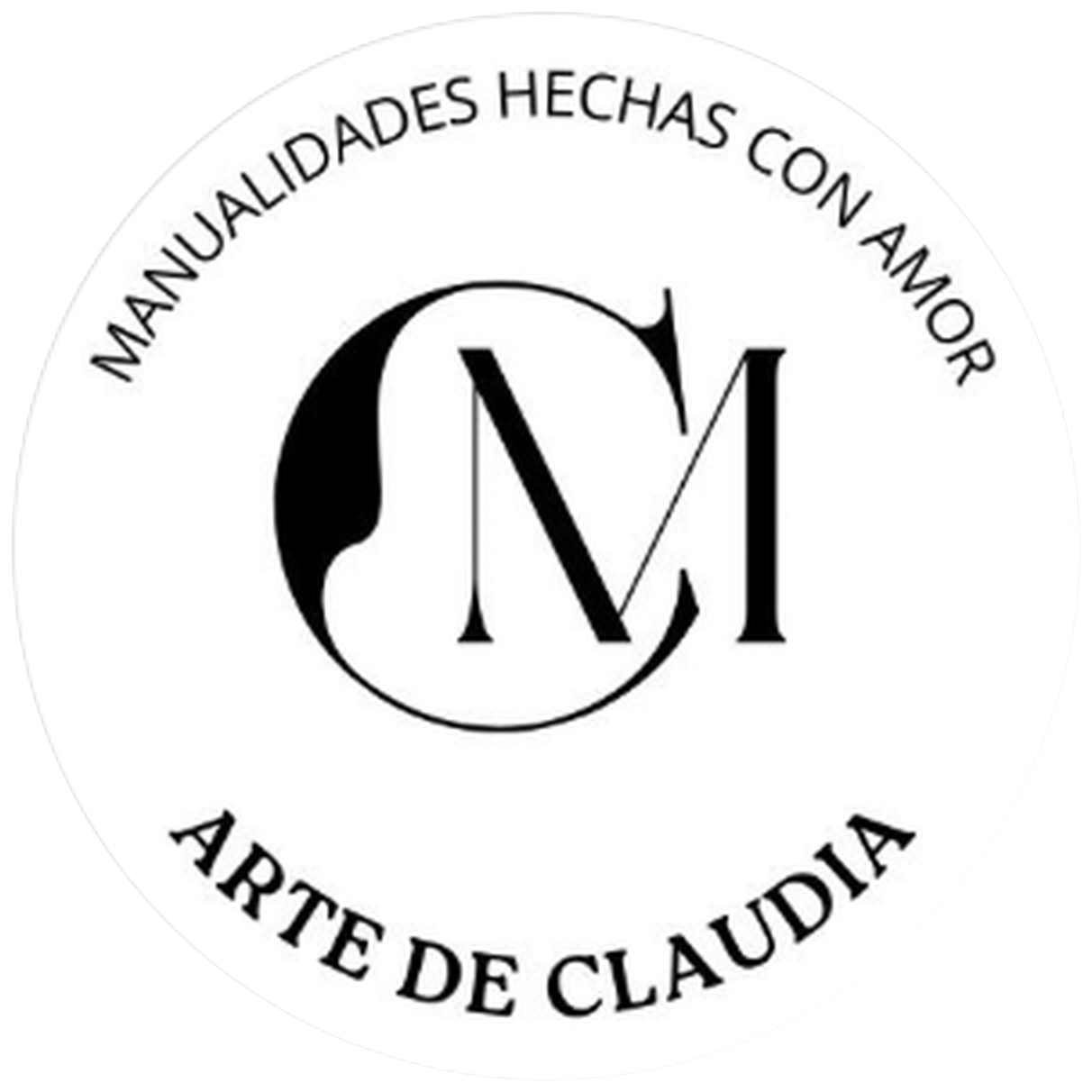 Logo de Arte de Claudia: monograma CM con el lema Manualidades hechas con amor